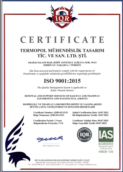 üretim IAS sertifikası üretim sertifikamız ISO 9001